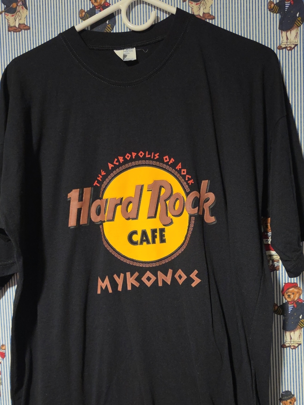 Vtg Hard Rock Cafe Black T-Shirt with Yellow & Brown Logo - Mykonos XL